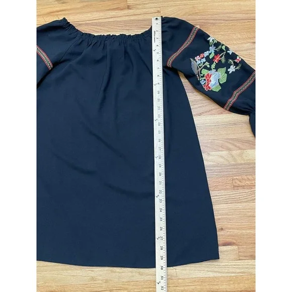 Free People Fleur du Jour Women's S Black Dress Mini Floral Embroidered Boho - Picture 5 of 11